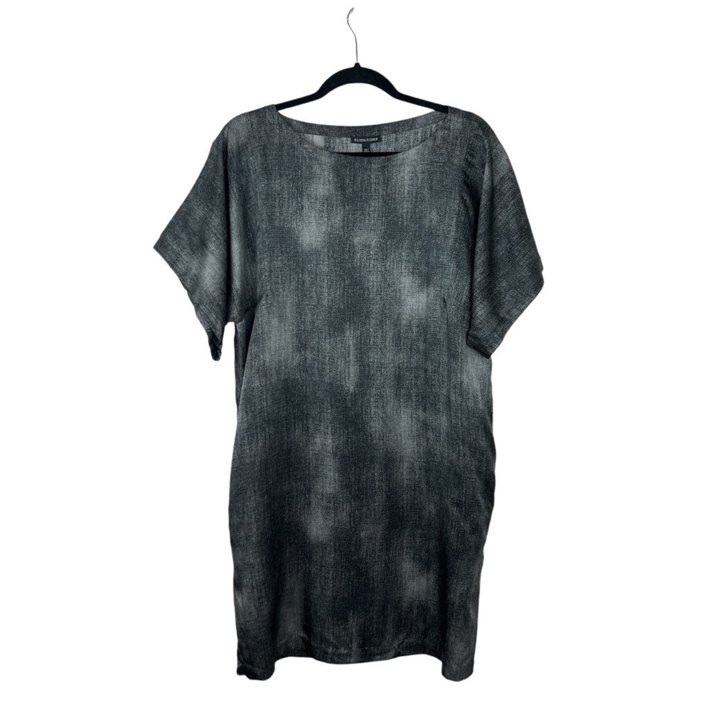 Eileen Fisher Hazy Print Silk Shift Dress Kimono Sleeves